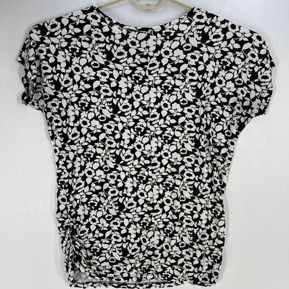 Beverly Drive Top Plus Size 1X Black White Floral Print Stretch Short Sleeve Y2K - Picture 7 of 7